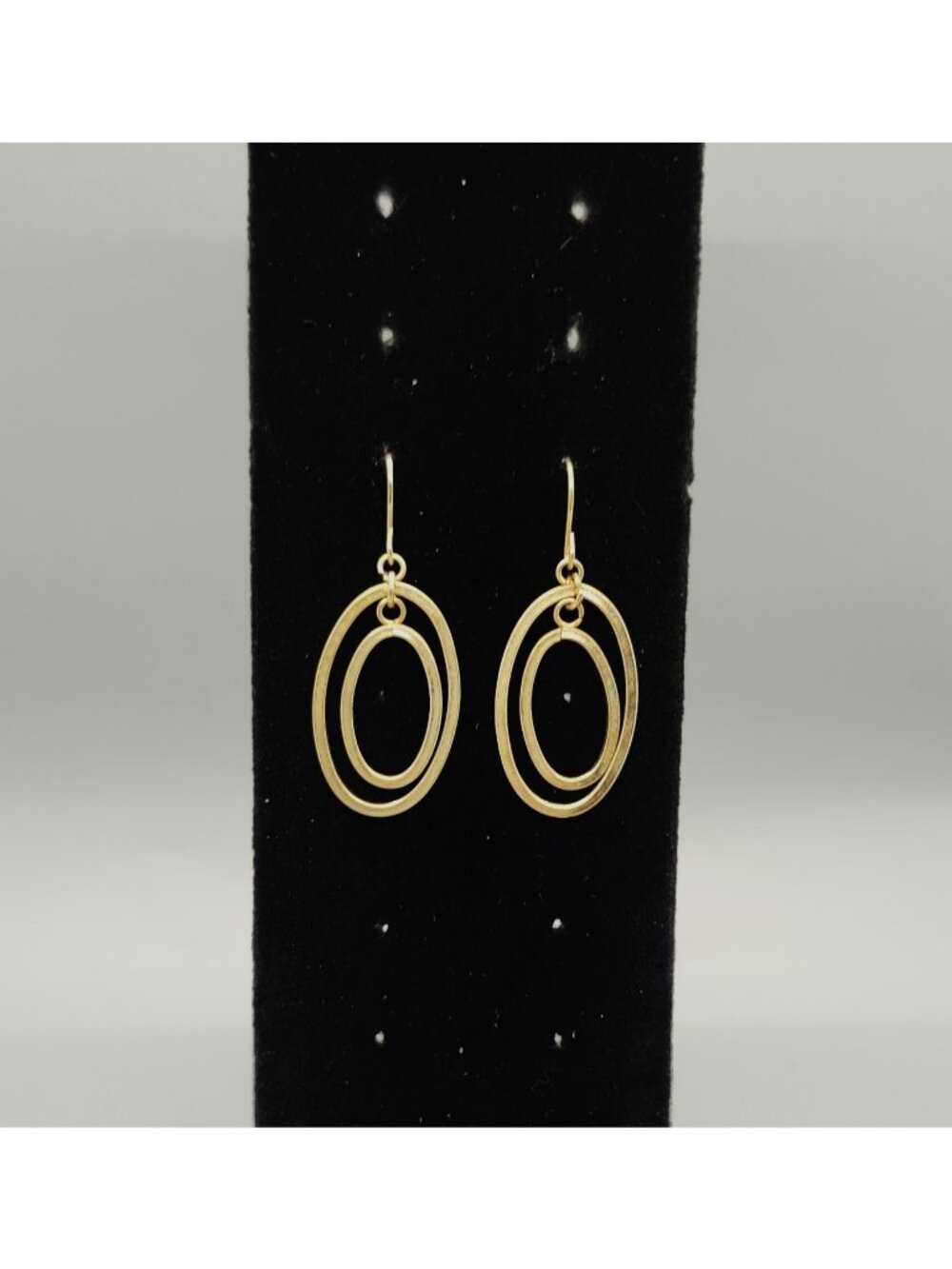 Gold Tone Double Oval Dangle Drop Earrings 1.75" Length Geometric Fashion